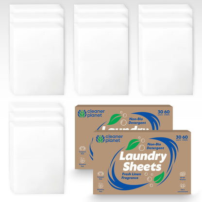 30-60 Laundry Sheets Eco Detergent Clothes Fabric Washing Machine Non Bio Travel