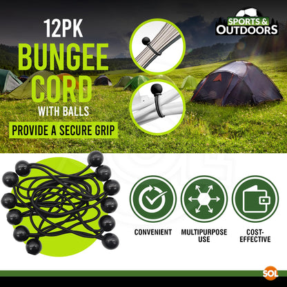 12-96pk Bungee Balls 6" Loops Black Elastic Shock Cord Tarpaulin Tarp Ties Tent