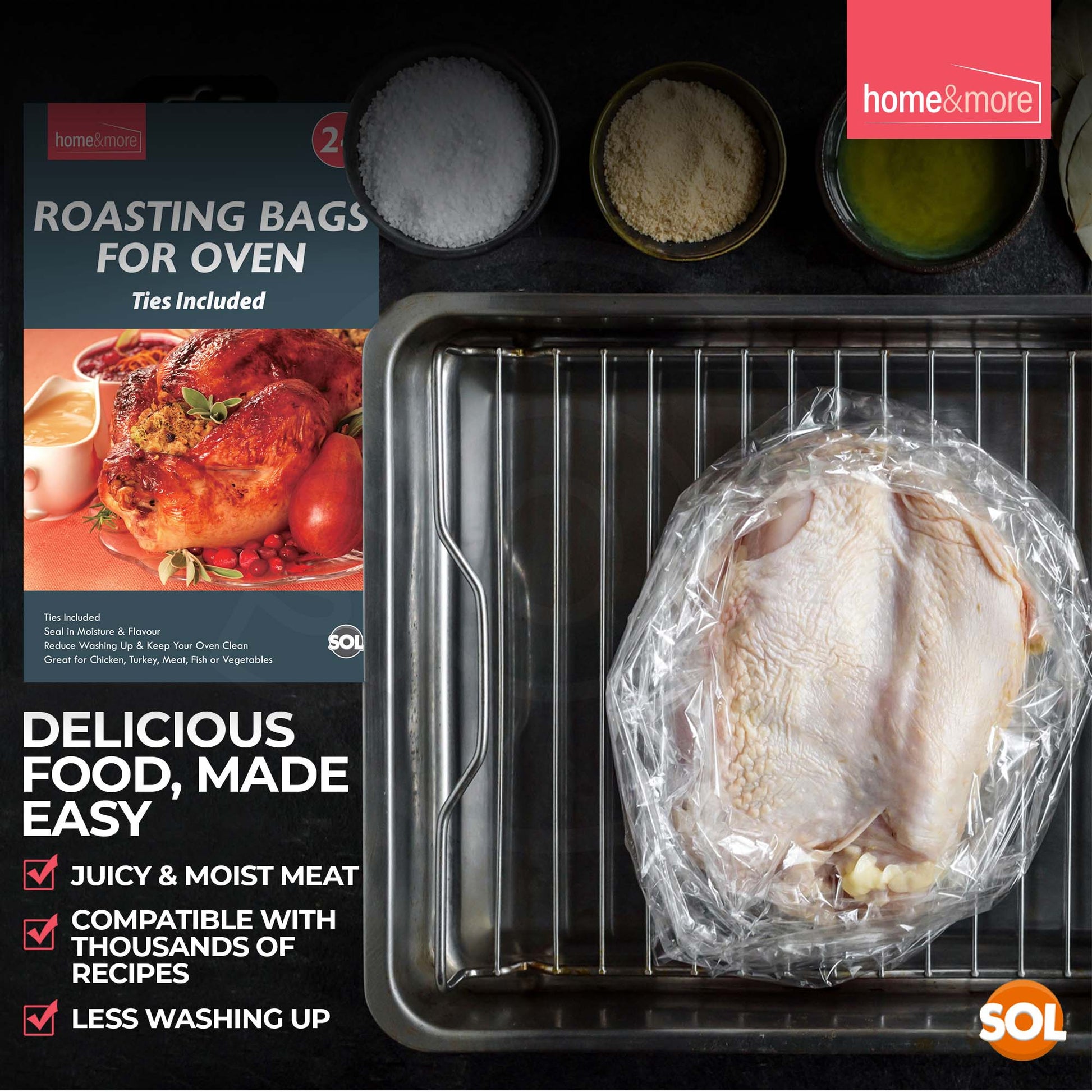 12-48 Large Roasting Bags Chicken Turkey Poultry Meat Fish Oven Cooking 25x38cm