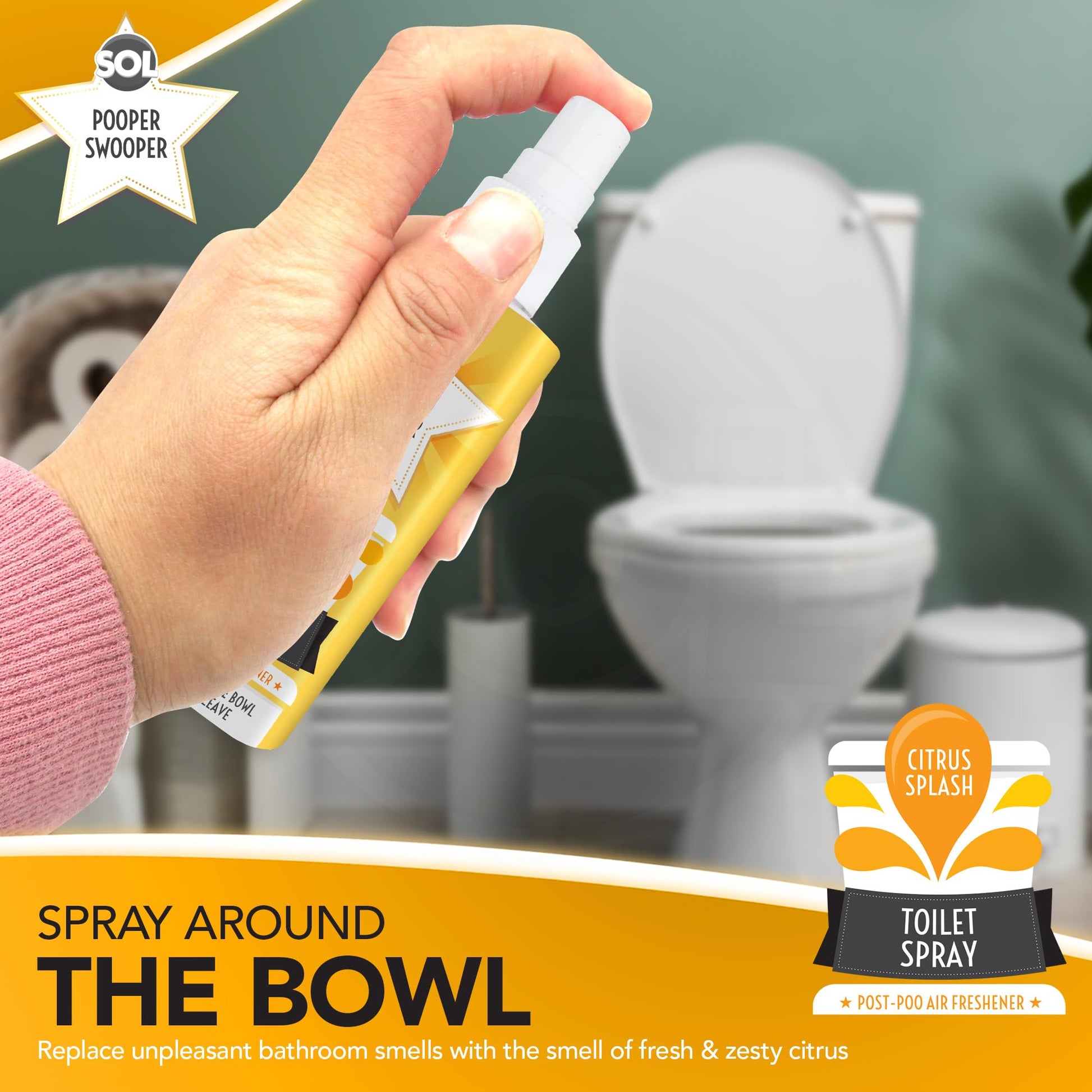 6 x 60ml Pooper Star Toilet Spray Air Freshener Bowl | Citrus Fragrance Perfume