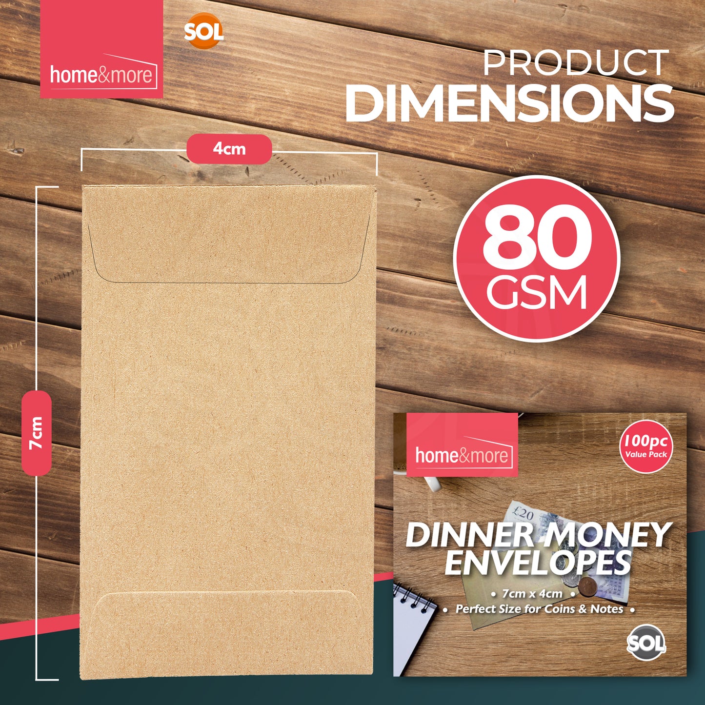 Small Brown School Dinner Money Envelopes 80gsm Wages Seed Beads Coin Petty Cash