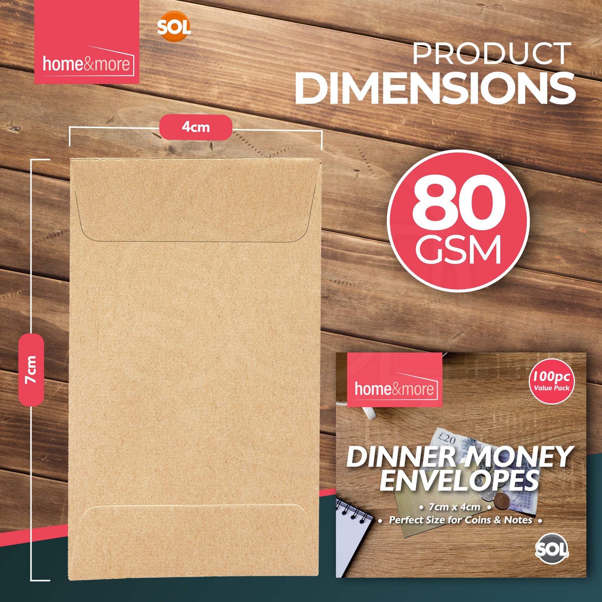 Small Brown School Dinner Money Envelopes 80gsm Wages Seed Beads Coin Petty Cash