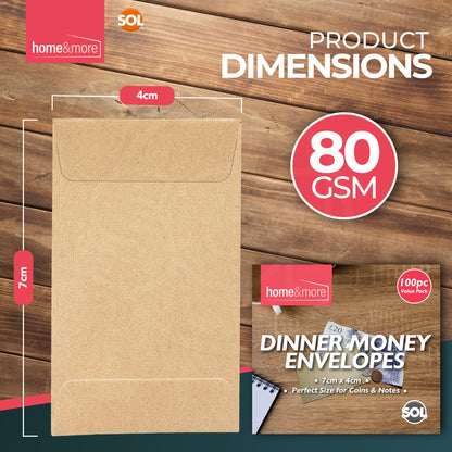 Small Brown School Dinner Money Envelopes 80gsm Wages Seed Beads Coin Petty Cash