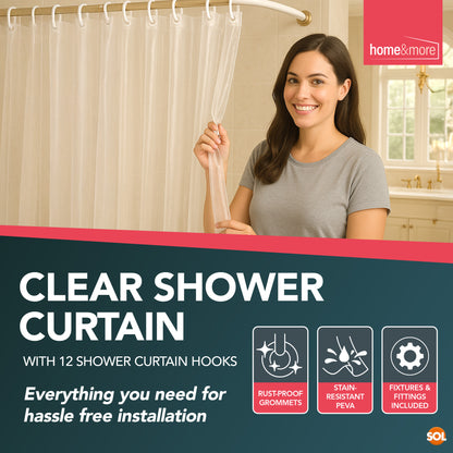 Shower Curtains Clear with Ring Hooks 180 x 180 cm Bathroom Waterproof Polyester
